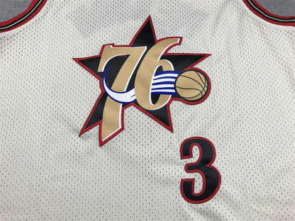 Men's Philadelphia 76ers Allen Iverson #3 Cream Chainstitch Swingman Jerseys