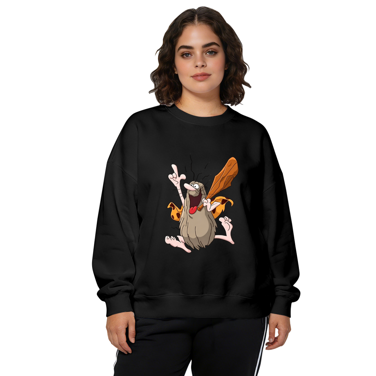 Funny Crazy Caveman Cartoon Character Crewneck Sweatshirt