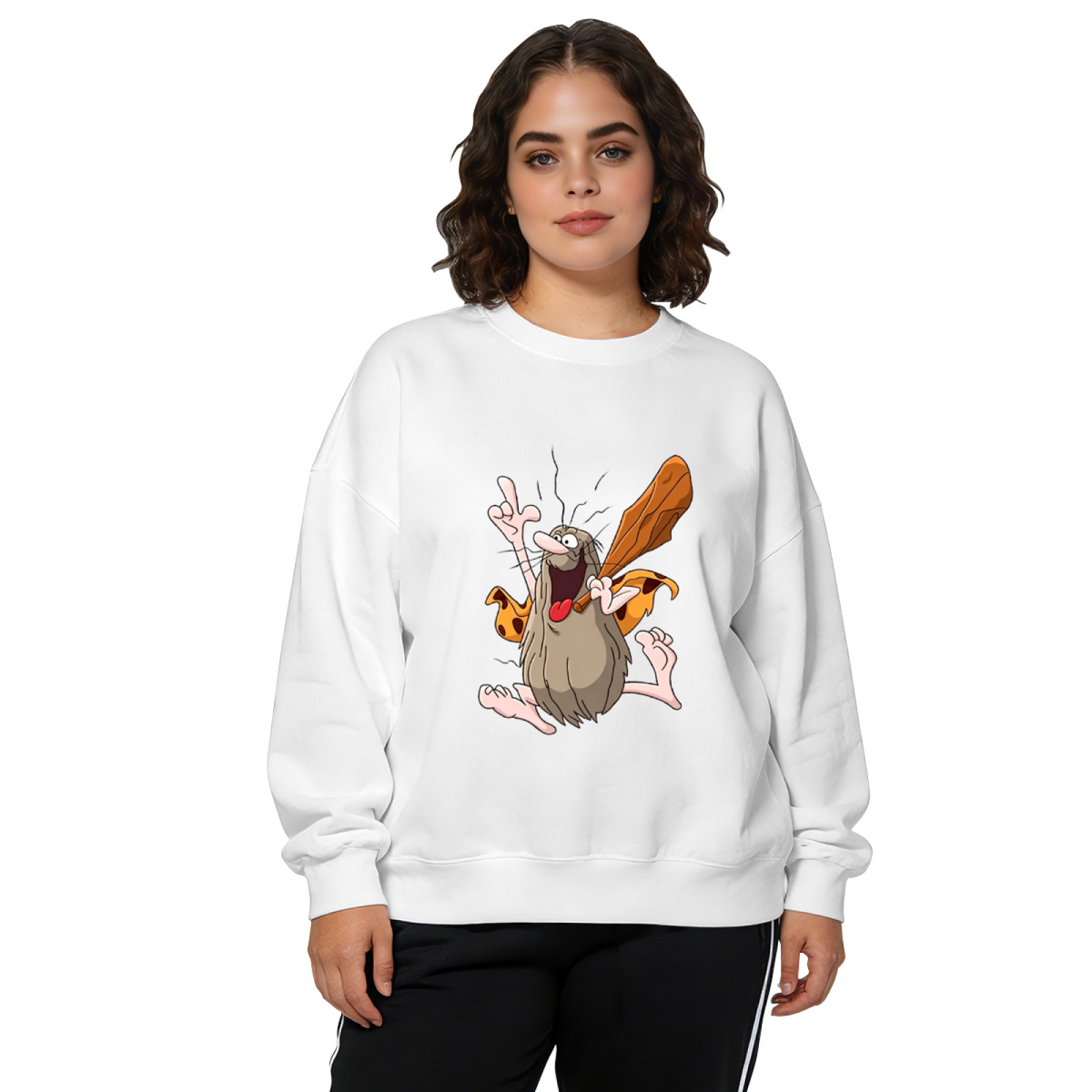 Funny Crazy Caveman Cartoon Character Crewneck Sweatshirt