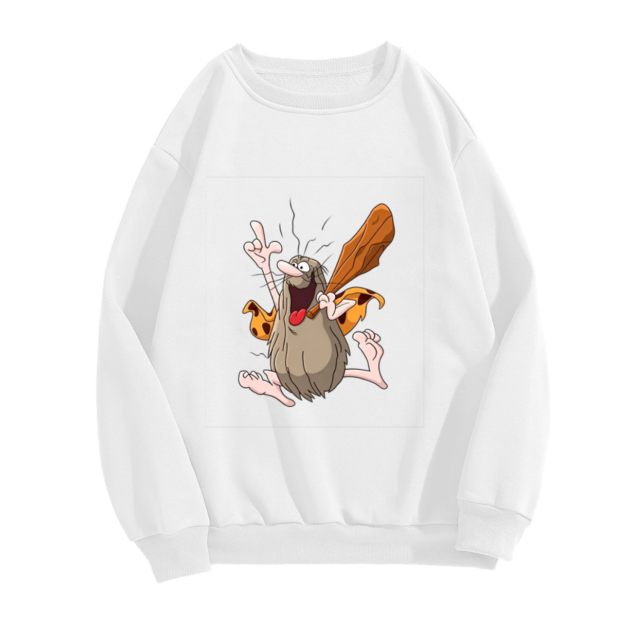 Funny Crazy Caveman Cartoon Character Crewneck Sweatshirt