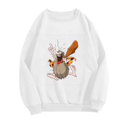 Funny Crazy Caveman Cartoon Character Crewneck Sweatshirt