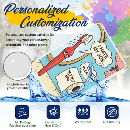 Funny Cartoon Toothbrush & Toilet Paper Bathroom Tin Plaque