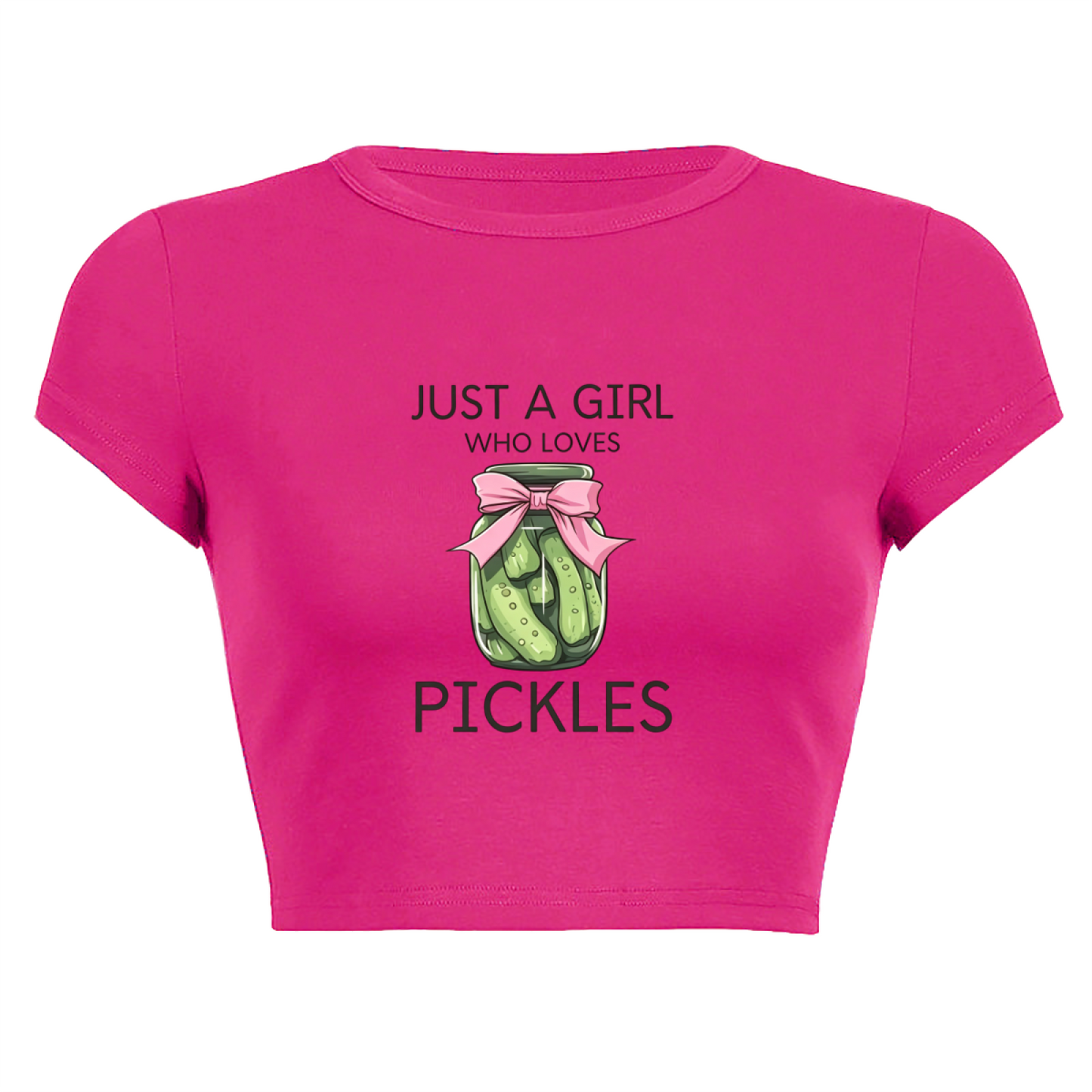 Just A Girl Obsessed With Pickles Pink Coquette Crop Top