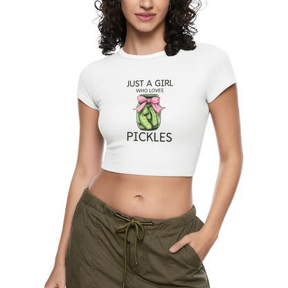 Just A Girl Obsessed With Pickles Pink Coquette Crop Top