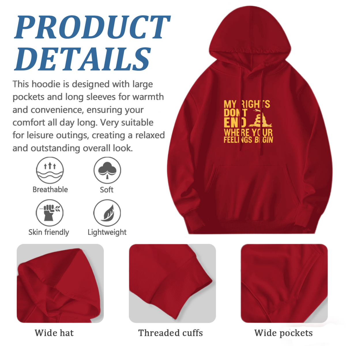 My Rights Don't End Where Your Feelings Begin Statement Hoodie