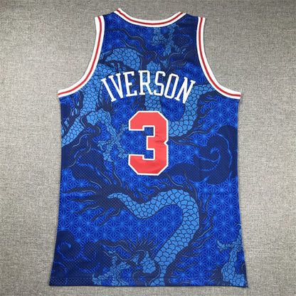 Men's Philadelphia 76ers Allen Iverson #3 Blue Year of Dragon Edition Swingman Jerseys