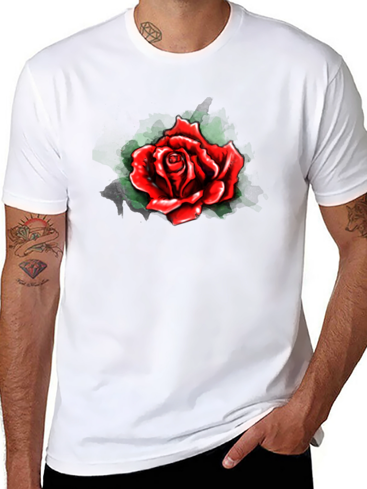 Red Rose Graphic Print Black T-Shirt