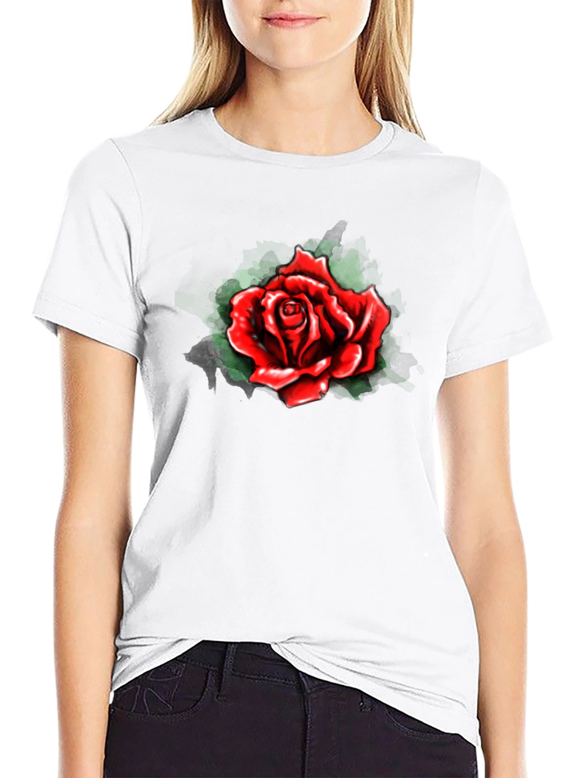 Red Rose Graphic Print Black T-Shirt