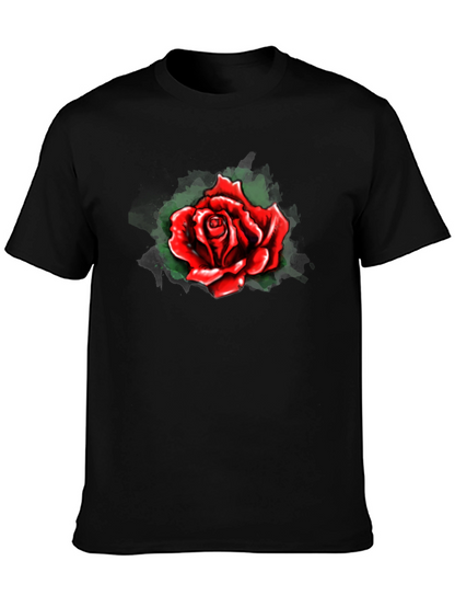 Red Rose Graphic Print Black T-Shirt