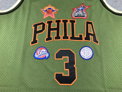 Men's Philadelphia 76ers Allen Iverson #3 Army Green 1996-97 Hardwood Classics Swingman Jerseys