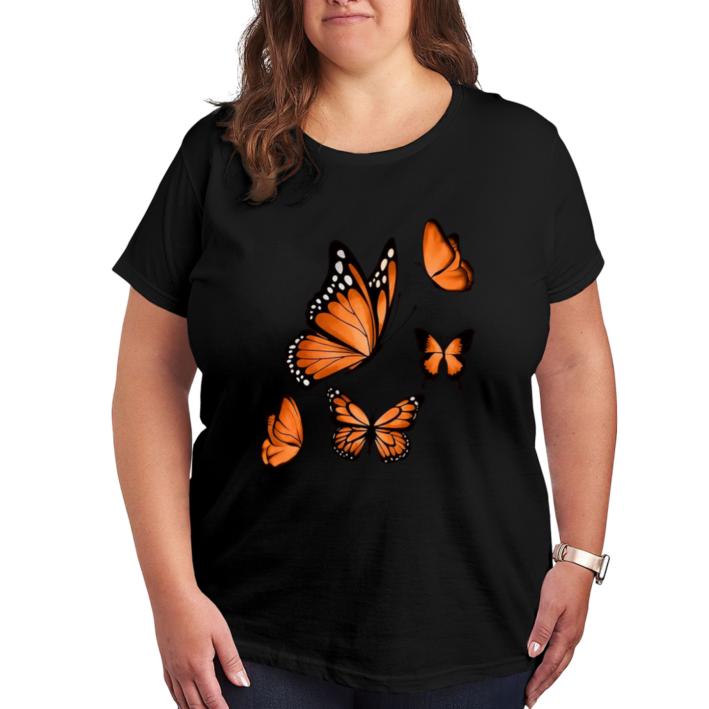 Stunning Bright Red Butterfly Art Black Casual T-Shirt