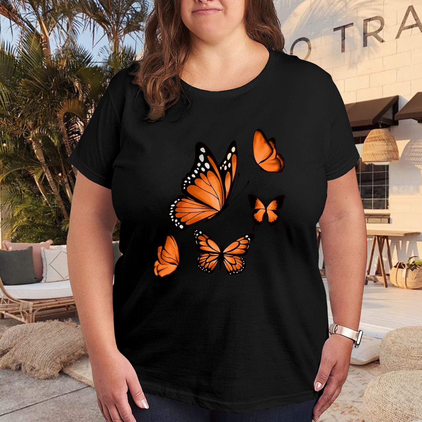 Stunning Bright Red Butterfly Art Black Casual T-Shirt