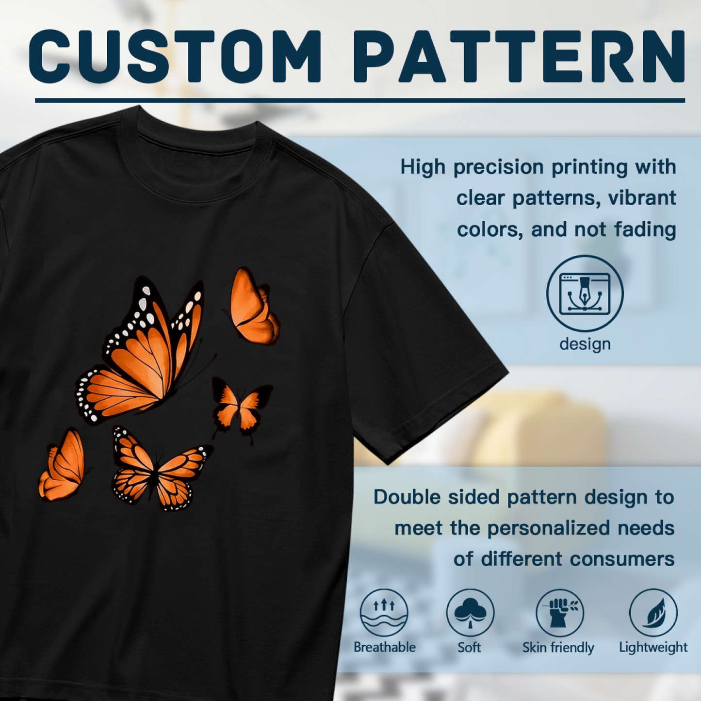 Stunning Bright Red Butterfly Art Black Casual T-Shirt