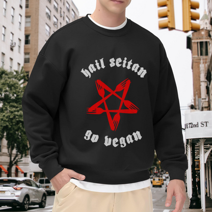 Hail Seitan Go Vegan Funny Vegan Activist Crewneck Sweatshirt