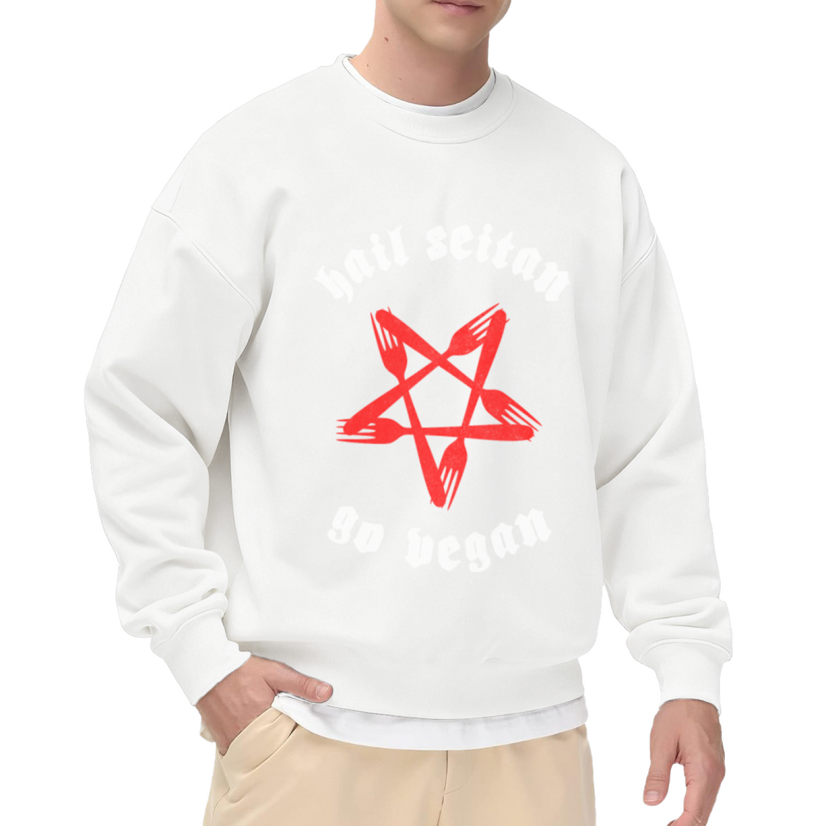 Hail Seitan Go Vegan Funny Vegan Activist Crewneck Sweatshirt