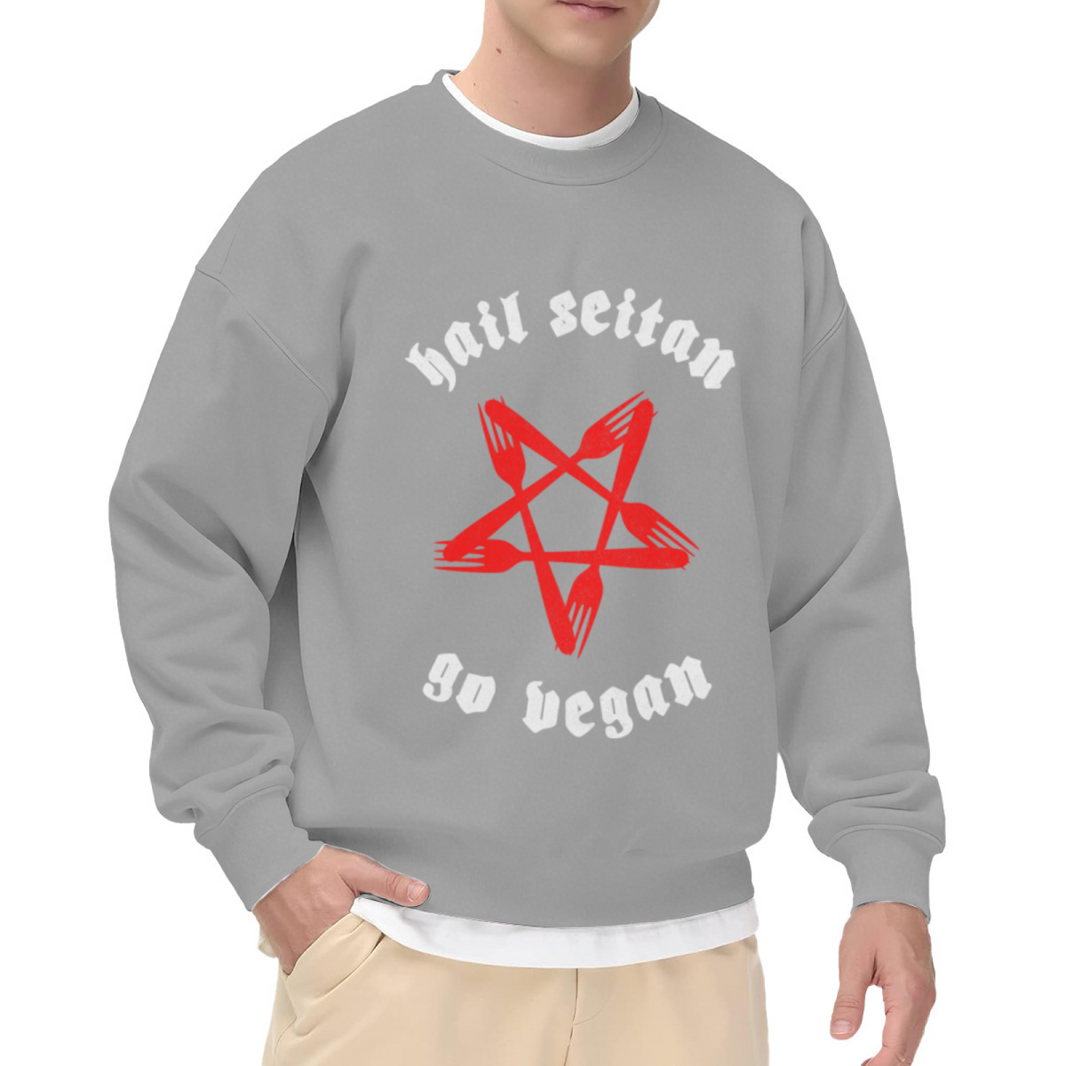 Hail Seitan Go Vegan Funny Vegan Activist Crewneck Sweatshirt