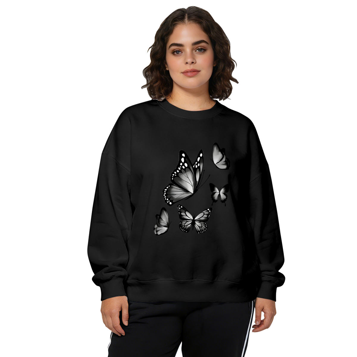 Monochrome Monarch Butterfly Art Graphic Crewneck Sweatshirt