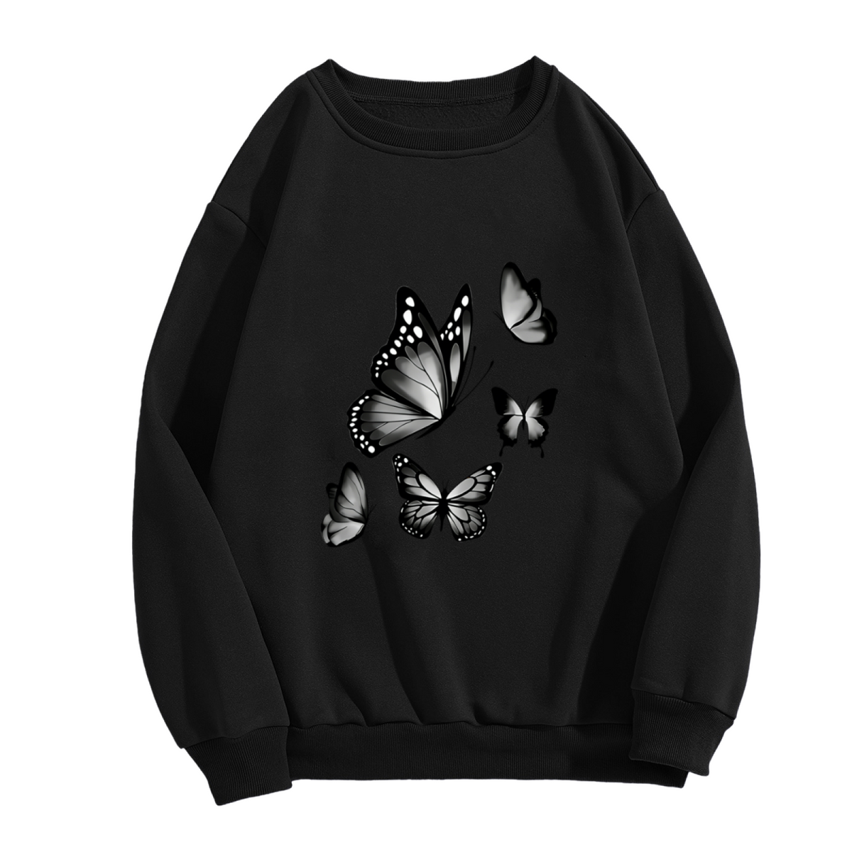 Monochrome Monarch Butterfly Art Graphic Crewneck Sweatshirt