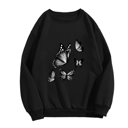 Monochrome Monarch Butterfly Art Graphic Crewneck Sweatshirt