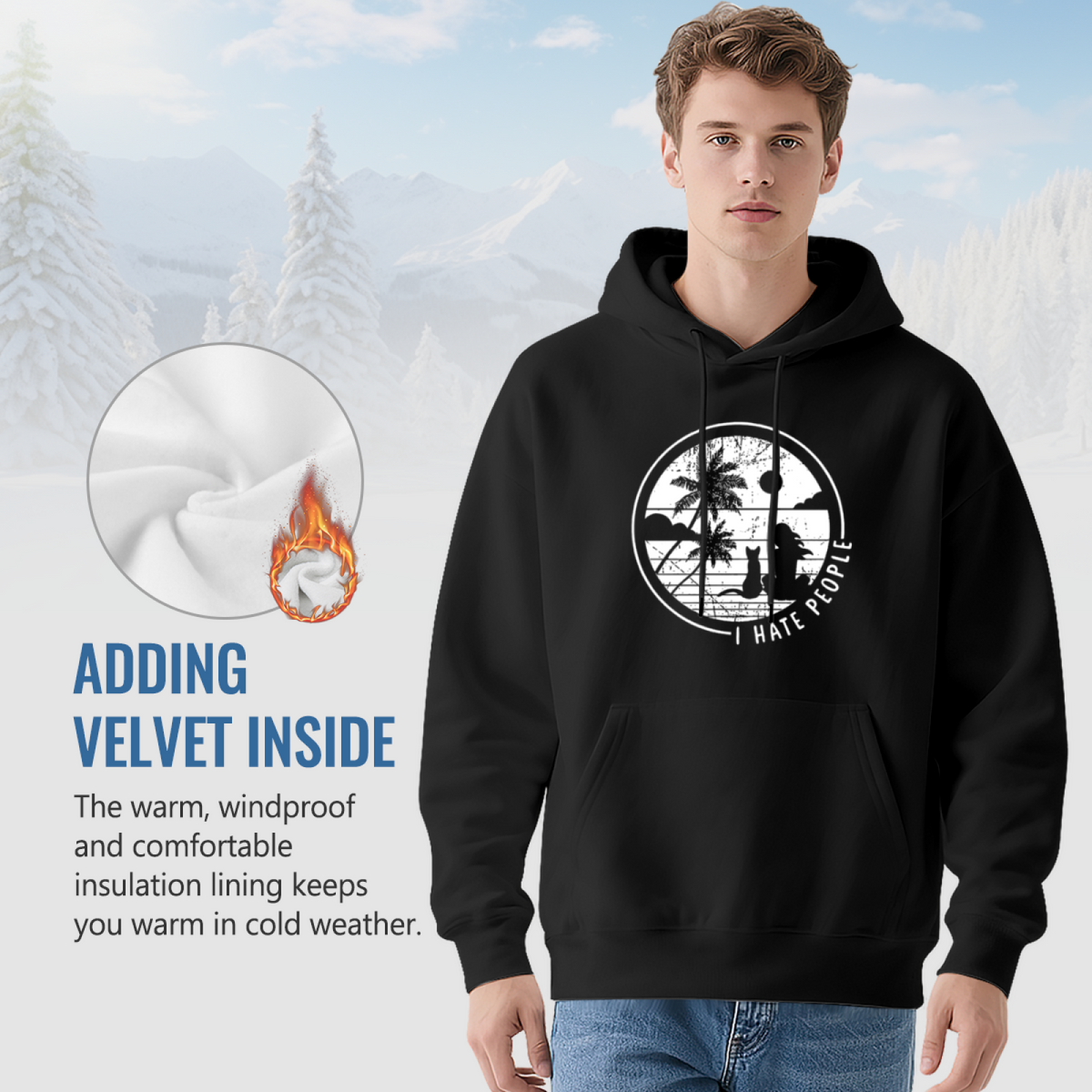 Vintage Sunset Cat I Hate People Hoodie, Chill Casual Comfort