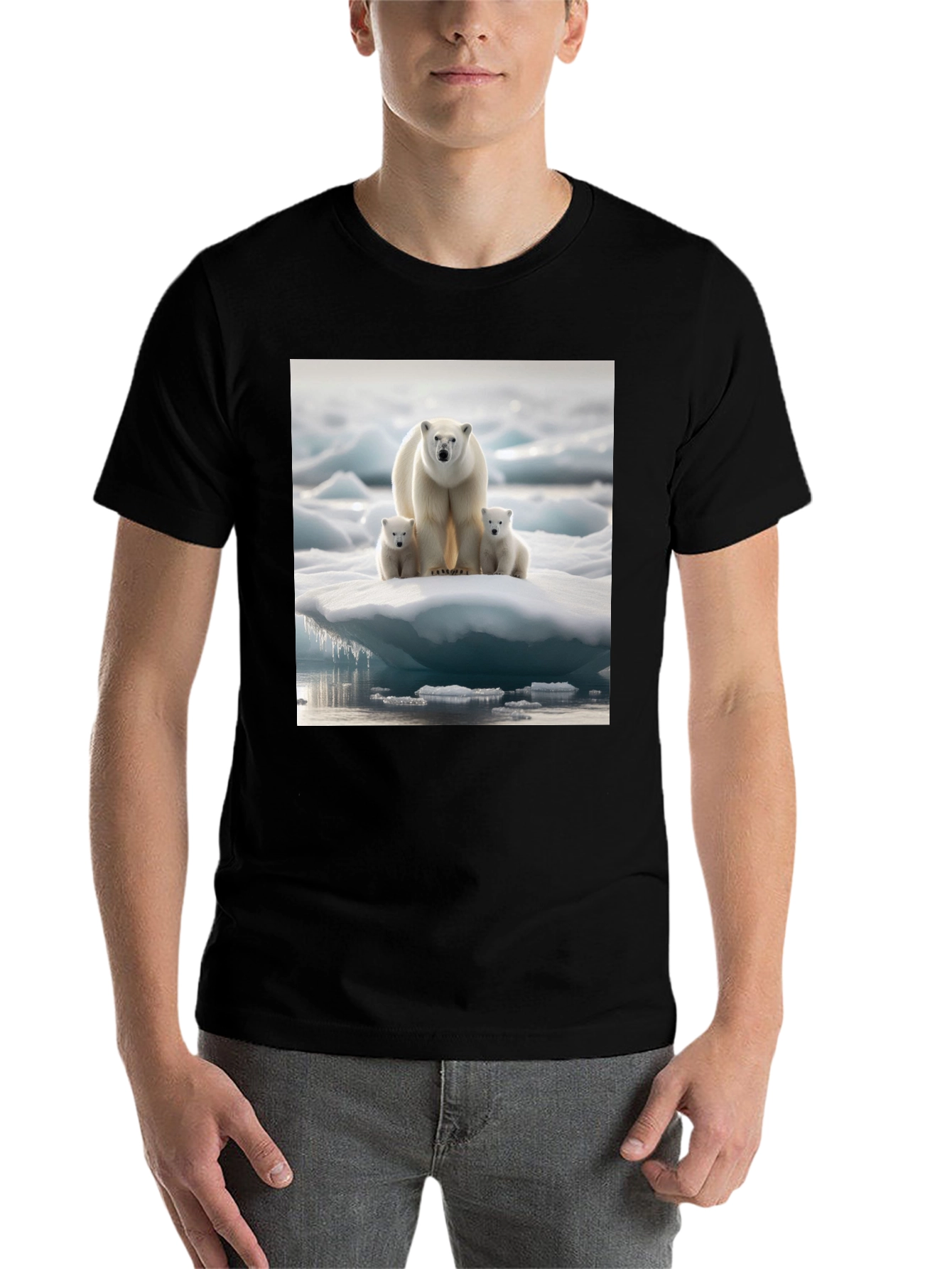 Polar Bear Family Black T-Shirt
