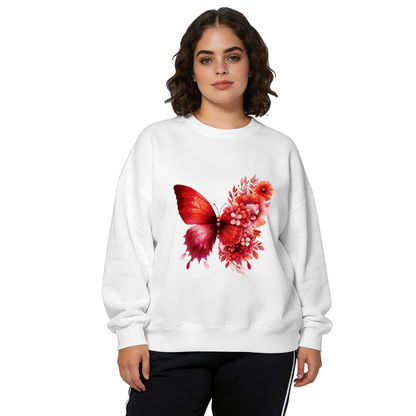 Romantic Red Floral Butterfly Art Crewneck Sweatshirt