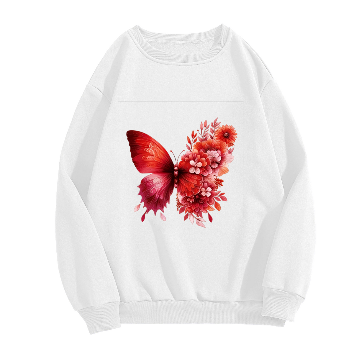 Romantic Red Floral Butterfly Art Crewneck Sweatshirt
