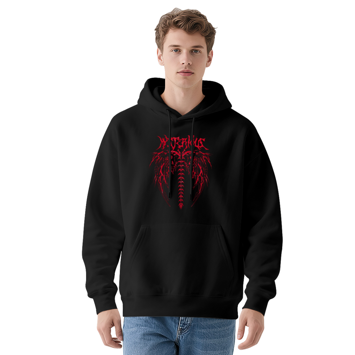 Edgy Red Gothic Skeleton Wing Graphic Hoodie