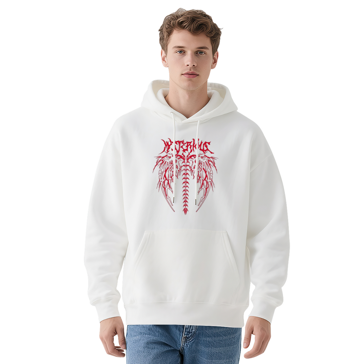 Edgy Red Gothic Skeleton Wing Graphic Hoodie