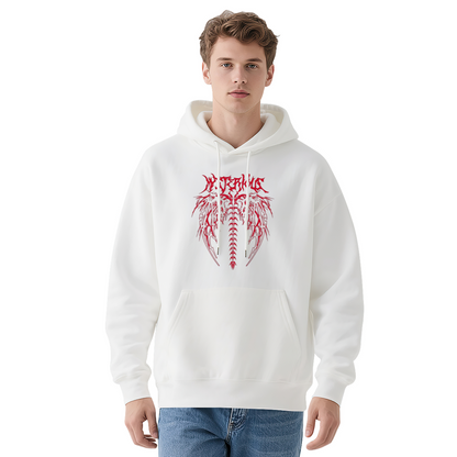 Edgy Red Gothic Skeleton Wing Graphic Hoodie