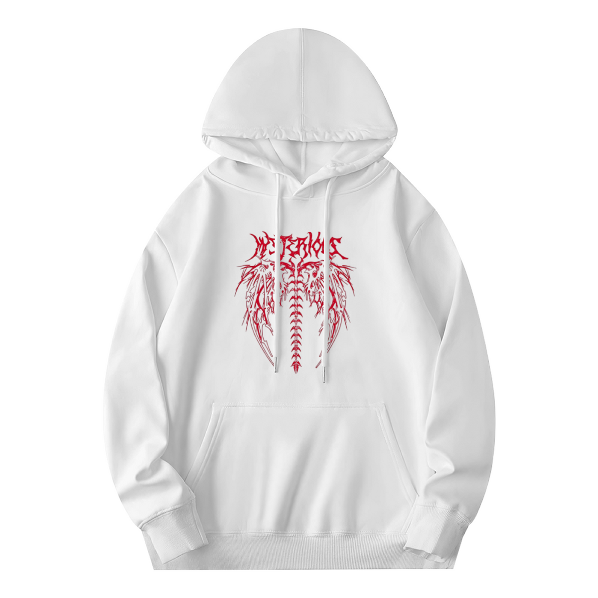 Edgy Red Gothic Skeleton Wing Graphic Hoodie