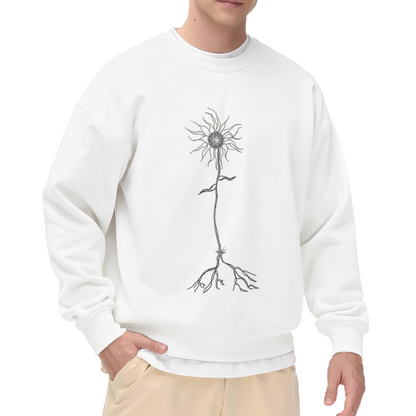 Unique Sunflower Root Sketch Art White Sweatshirt
