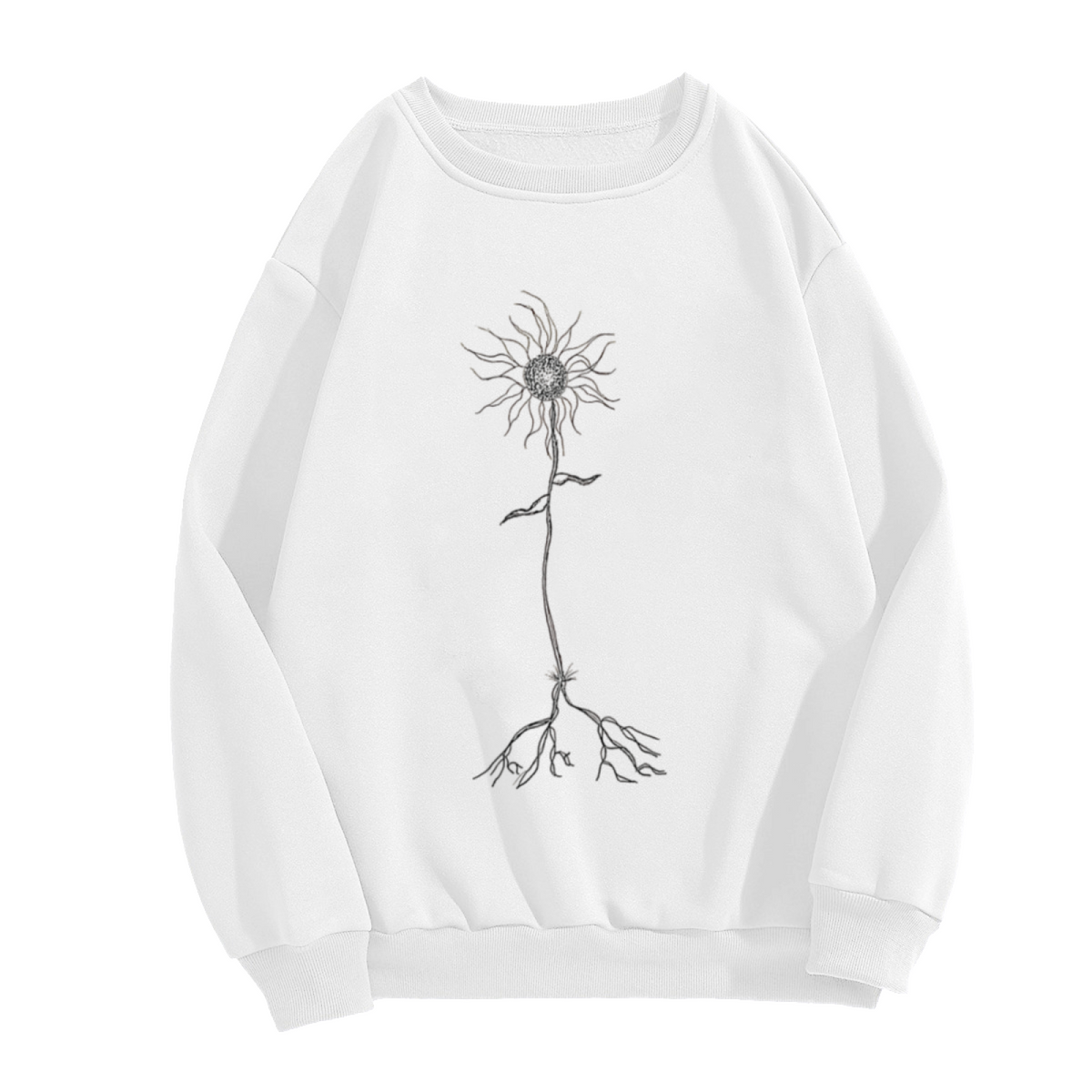 Unique Sunflower Root Sketch Art White Sweatshirt
