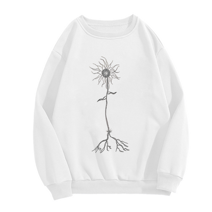 Unique Sunflower Root Sketch Art White Sweatshirt