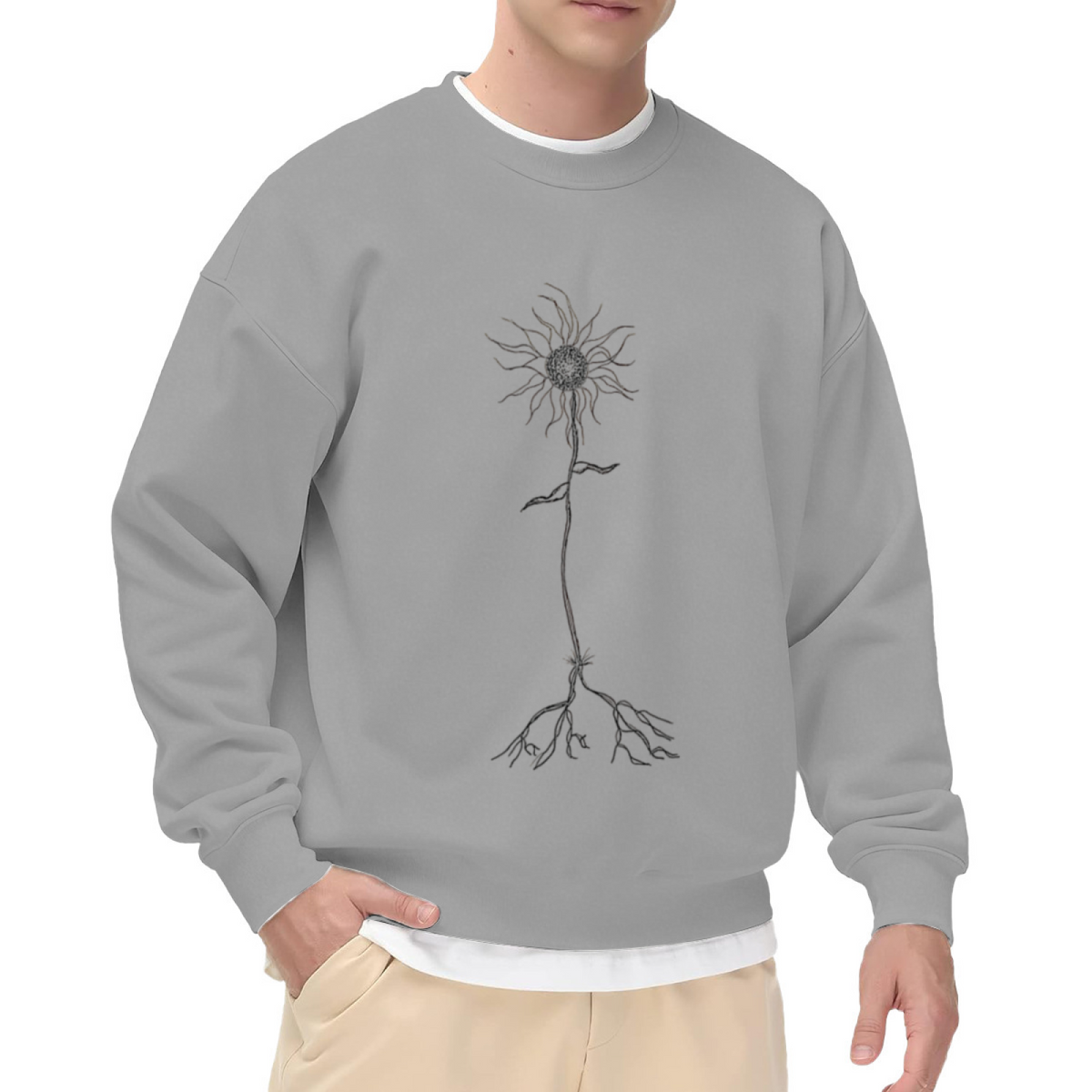 Unique Sunflower Root Sketch Art White Sweatshirt
