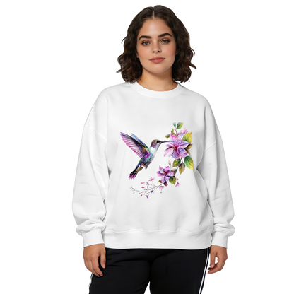 Vibrant Hummingbird Purple Floral Dark‑Tone Crewneck Sweatshirt