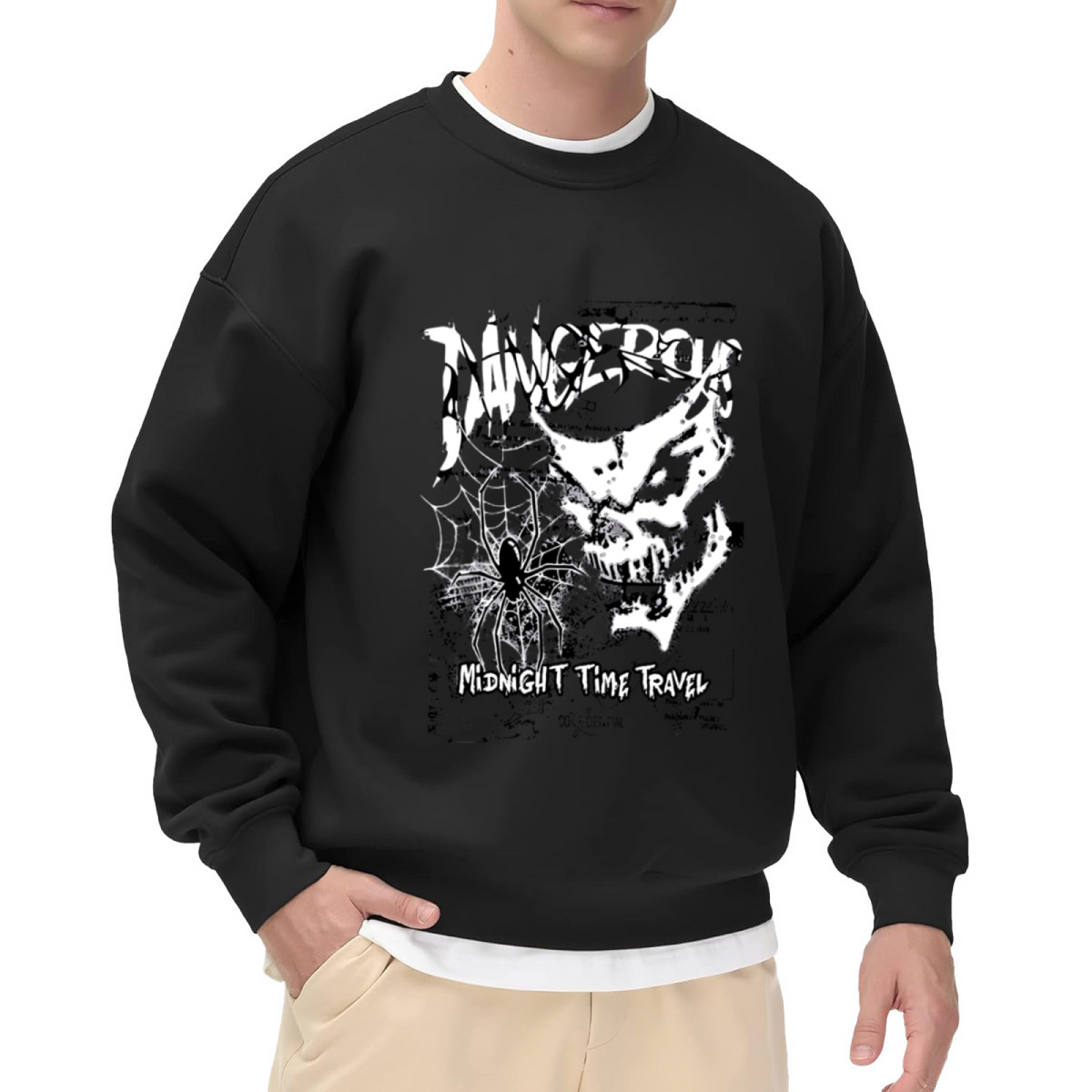 Dark Grunge Skull Spider Midnight Street Crewneck Sweatshirt