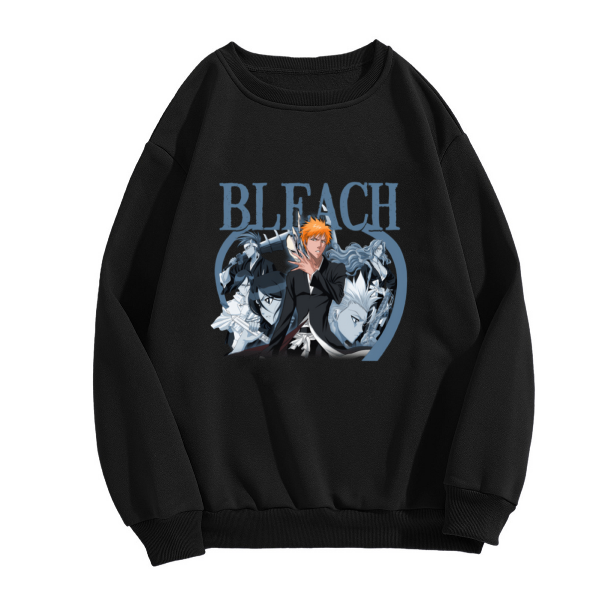 Bleach Anime Hero Group Character Print Black Crew Neck Sweatshirt