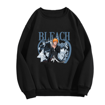 Bleach Anime Hero Group Character Print Black Crew Neck Sweatshirt