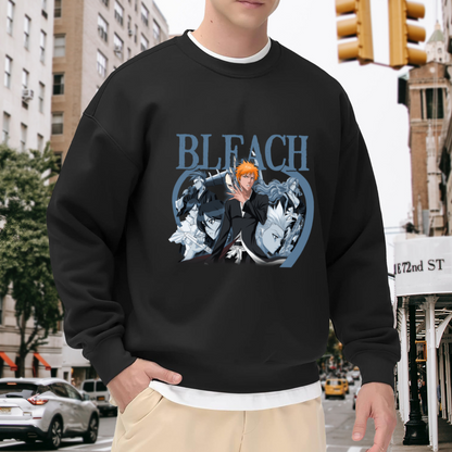 Bleach Anime Hero Group Character Print Black Crew Neck Sweatshirt