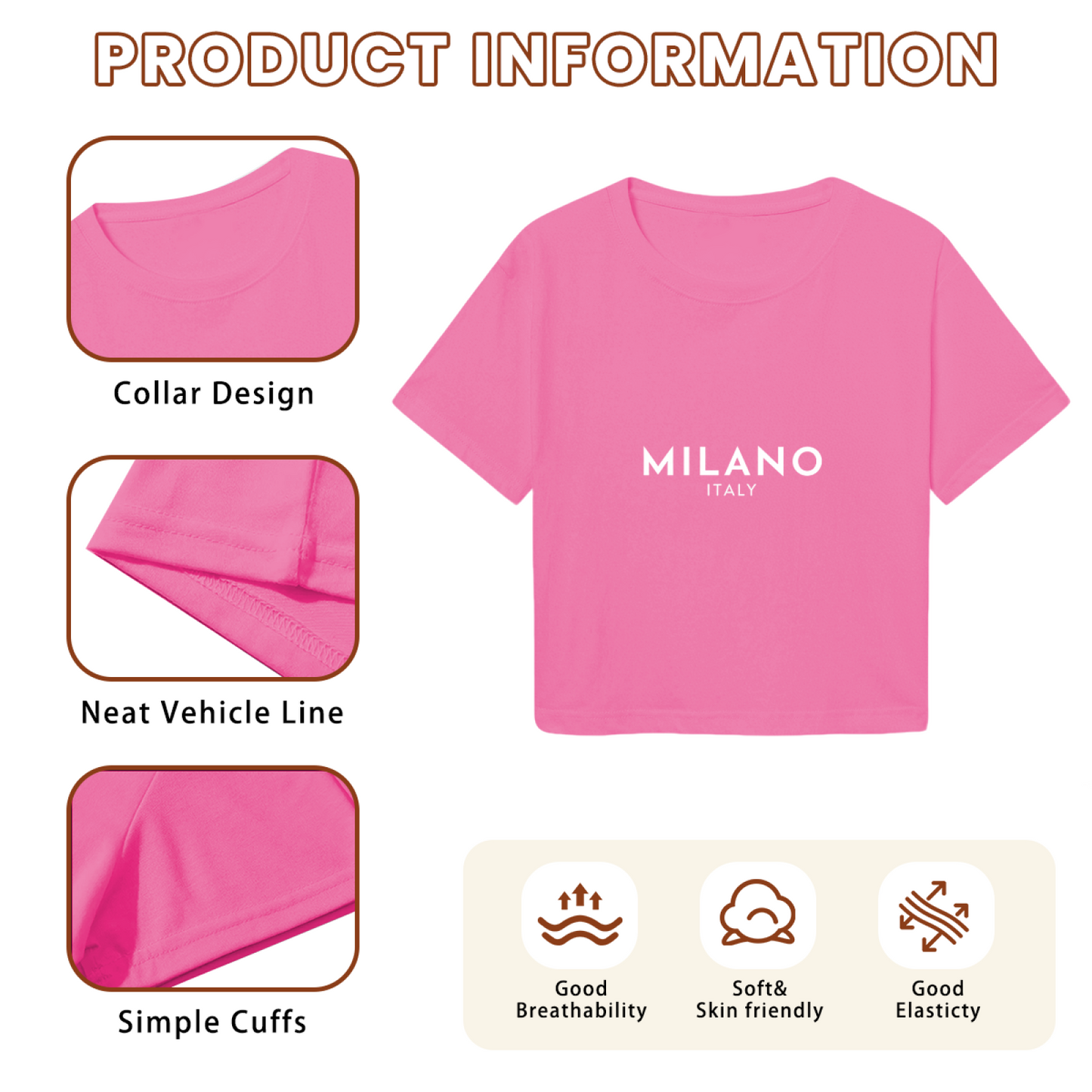 Milano Italy Minimal Hot Pink City Crop Tee