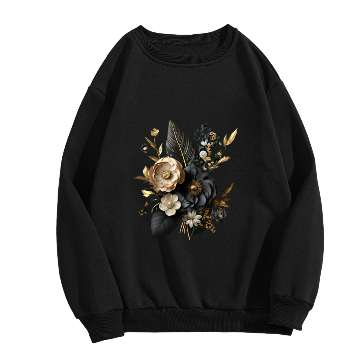 Elegant Black?Gold Floral Bouquet Art Crewneck Sweatshirt
