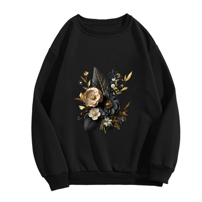 Elegant Black?Gold Floral Bouquet Art Crewneck Sweatshirt