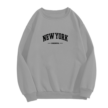 Retro NEW YORK Cheerful Letter Grey Crewneck Sweatshirt