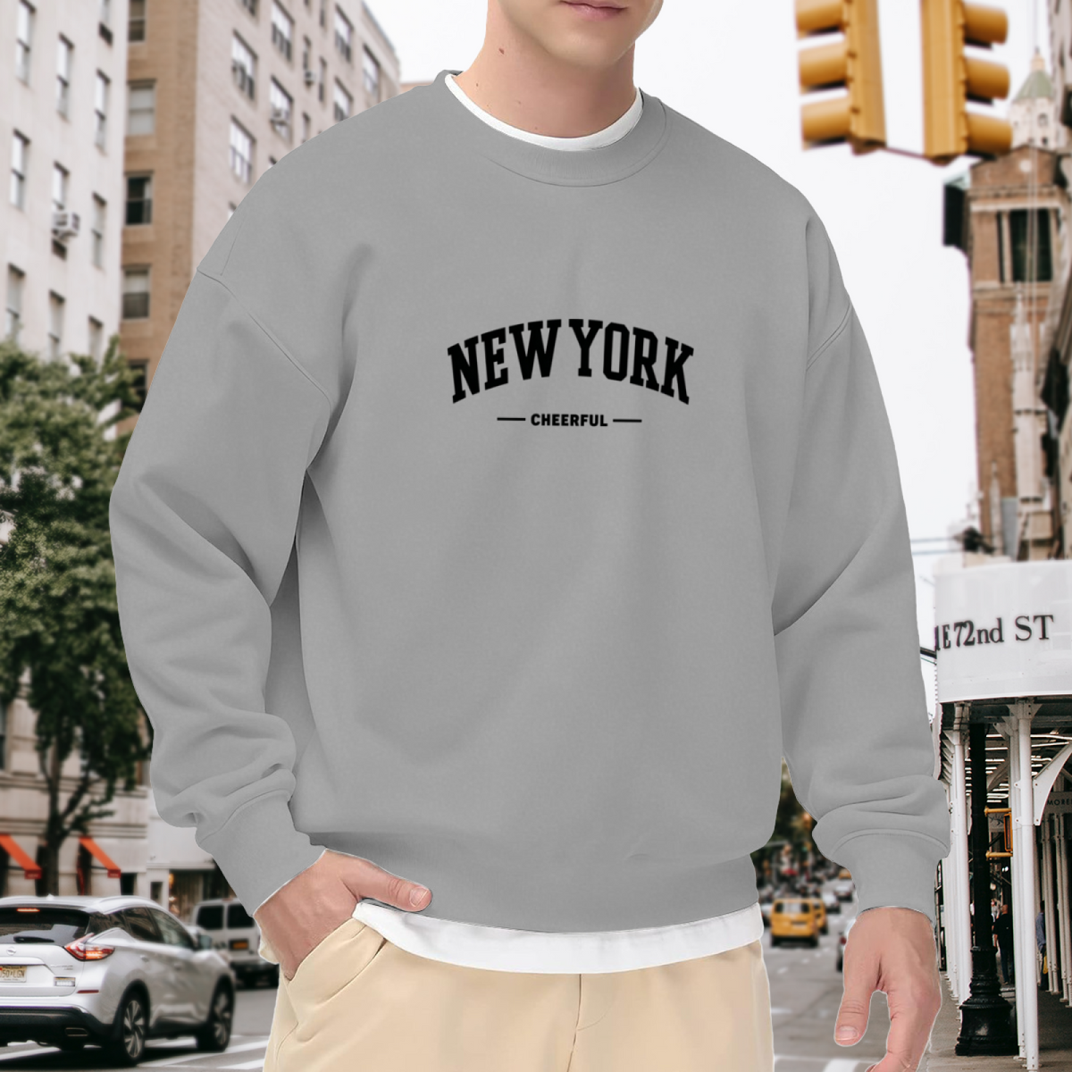 Retro NEW YORK Cheerful Letter Grey Crewneck Sweatshirt
