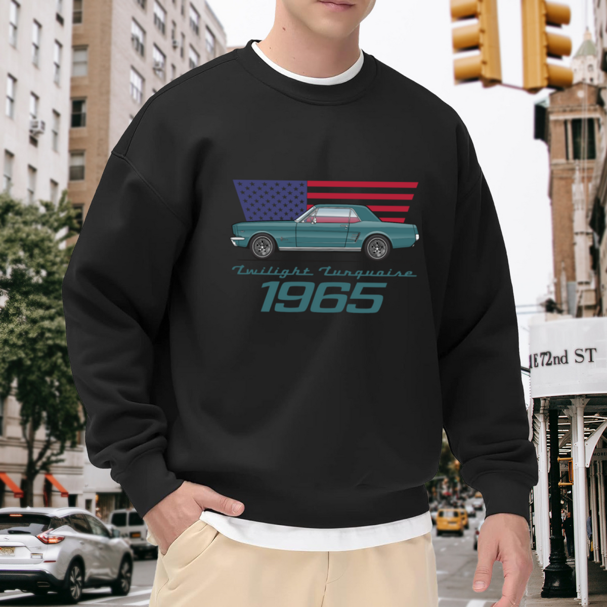 1965 Twilight Turquoise Classic Mustang Vintage Car Crewneck Sweatshirt