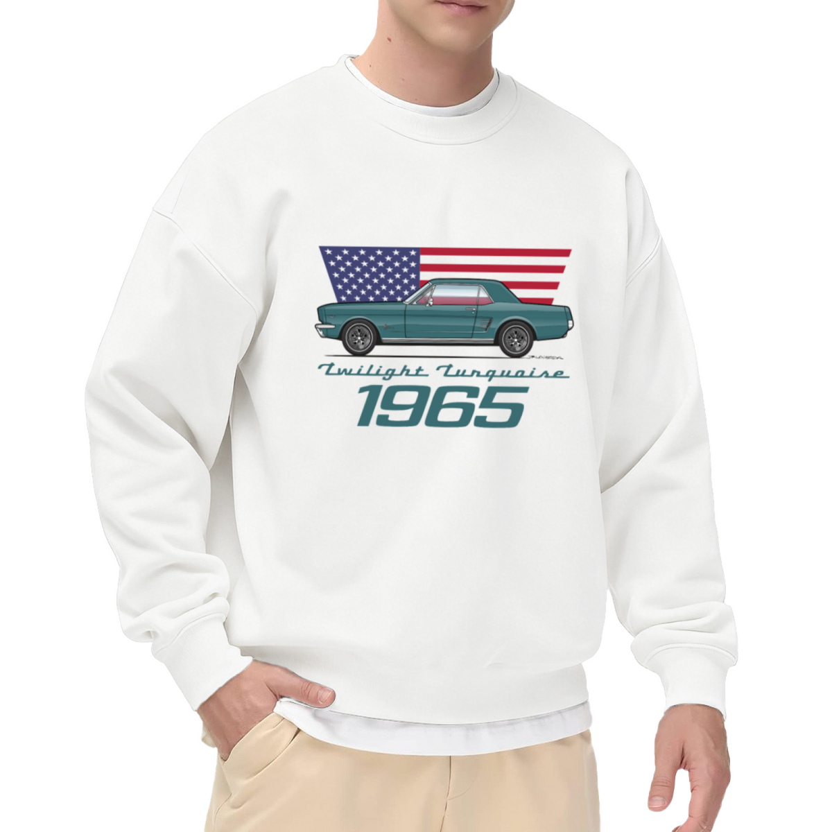 1965 Twilight Turquoise Classic Mustang Vintage Car Crewneck Sweatshirt