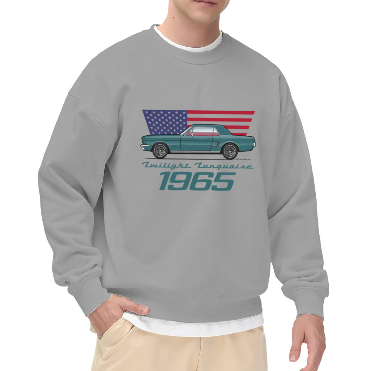 1965 Twilight Turquoise Classic Mustang Vintage Car Crewneck Sweatshirt