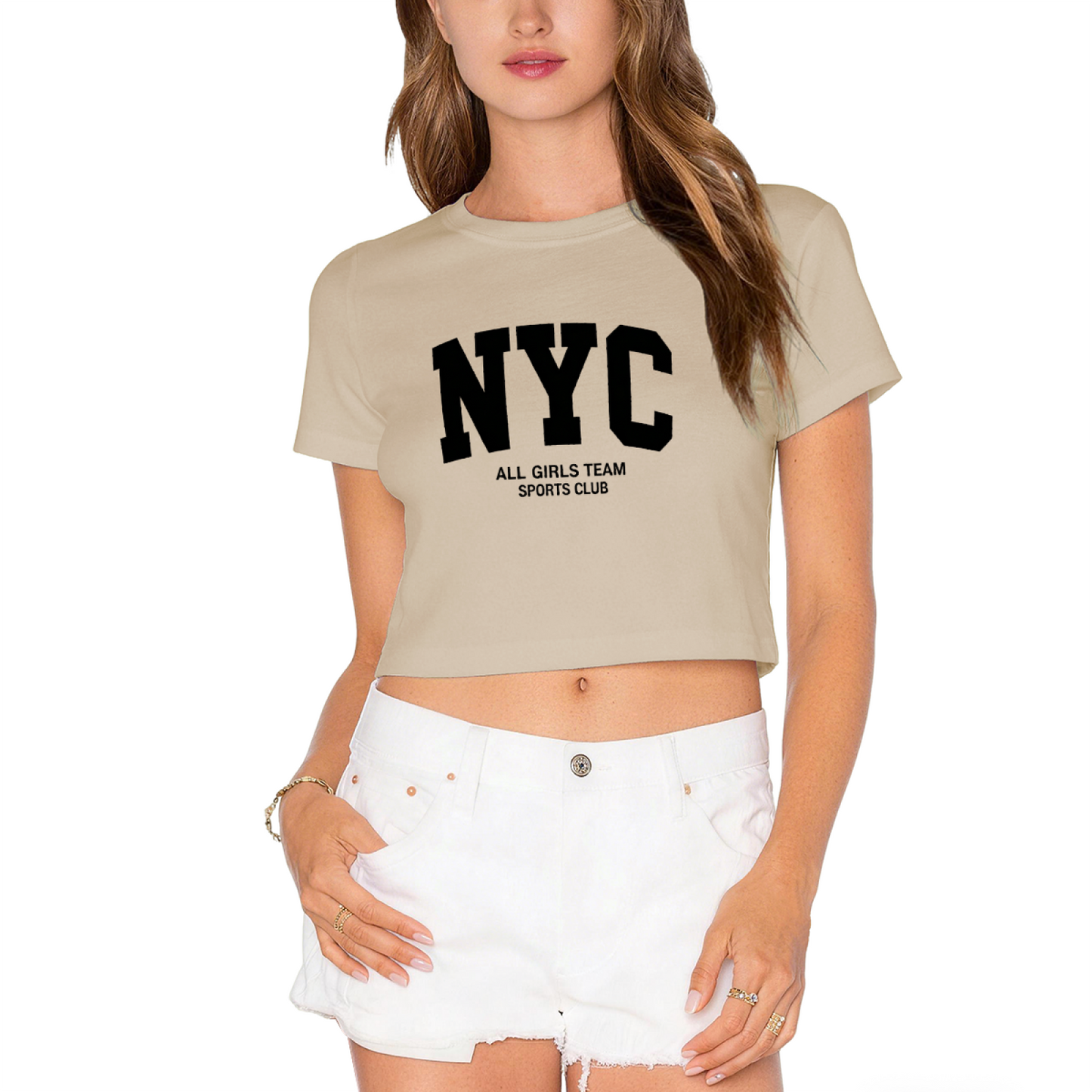 NYC All Girls Sports Club Retro Varsity Red Crop Tee