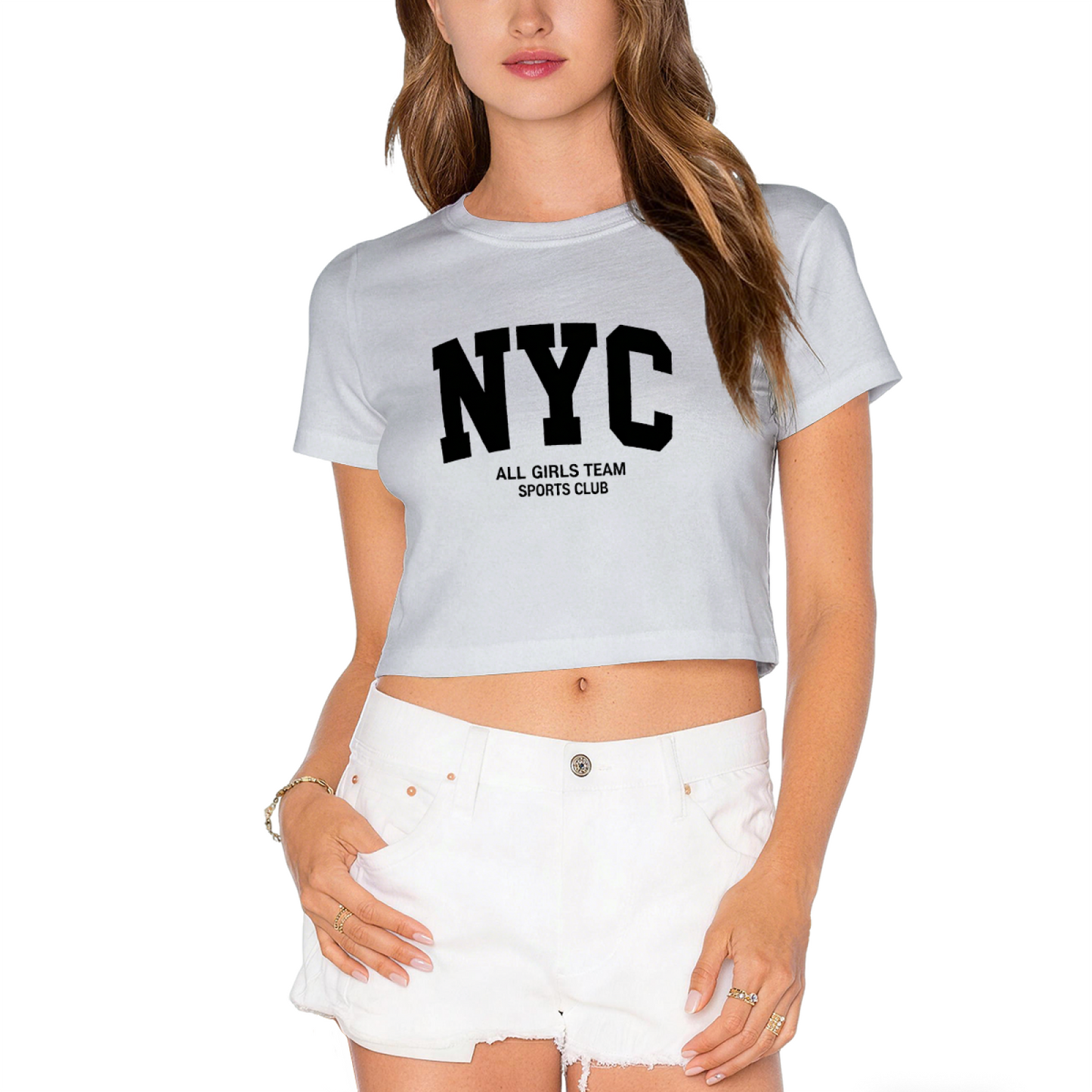 NYC All Girls Sports Club Retro Varsity Red Crop Tee